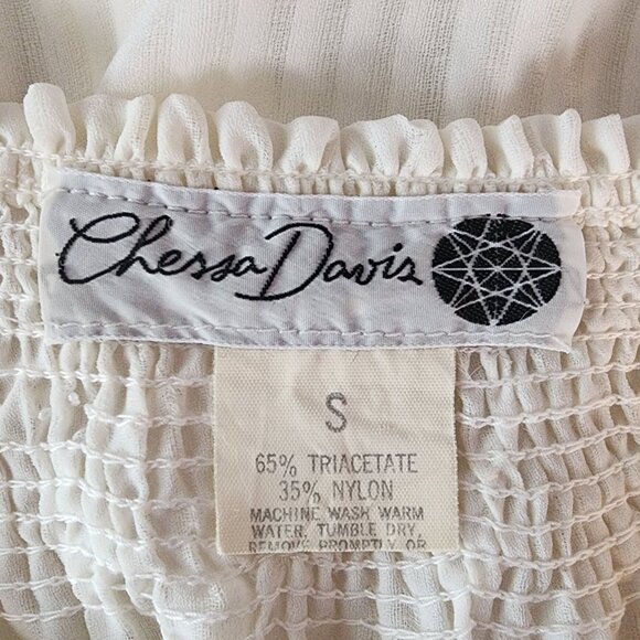 Vintage Chessa Davis Womens Small Top Blouse Striped Ivory Long Sleeve Button - Picture 11 of 13